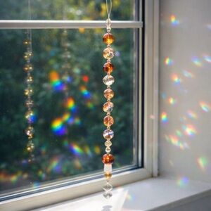 Vintage Crystal Prism Sun Catcher • Reclaimed Glass Beads • Rainbow Maker